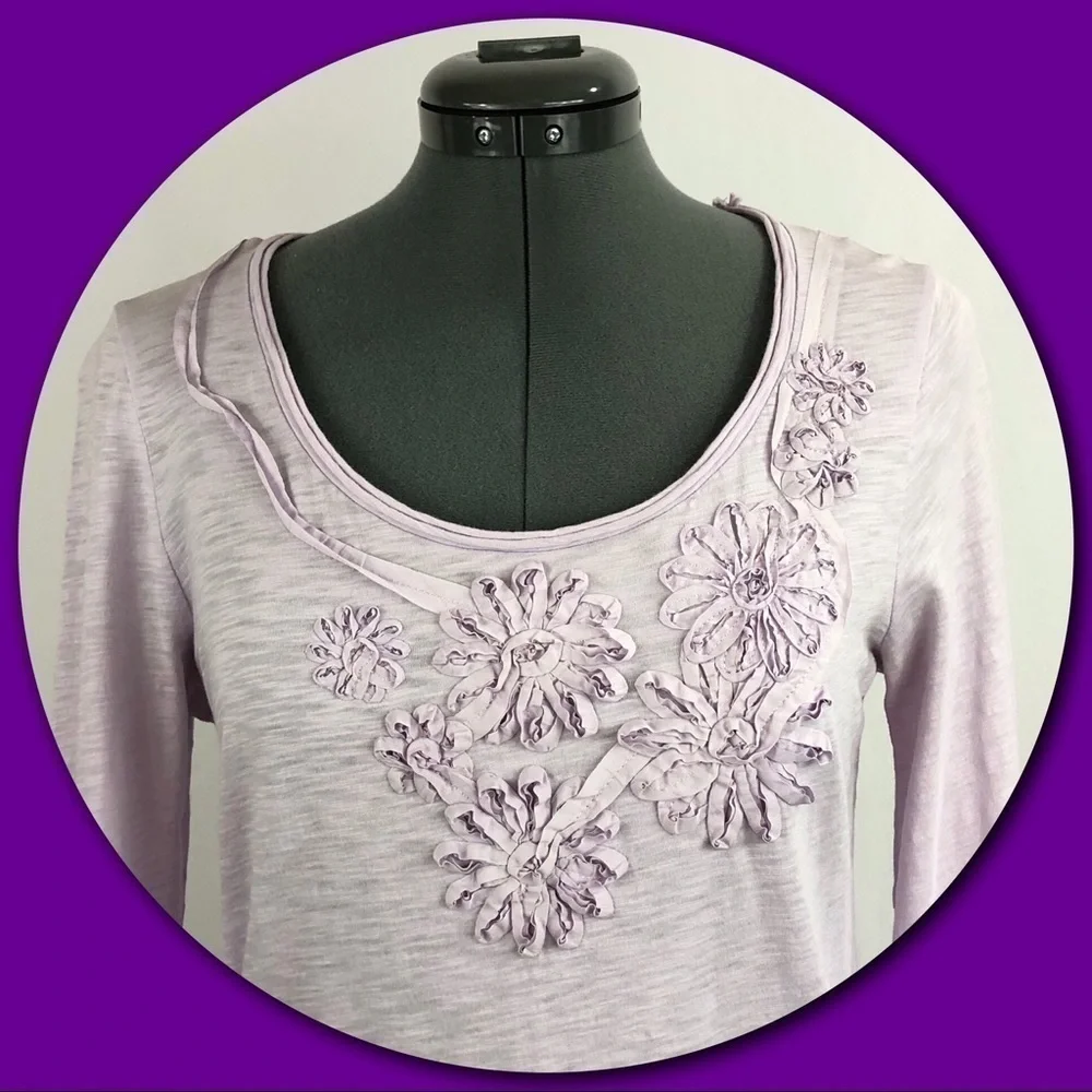 J. Crew T-Shirt Top with Ribbon Flowers Design